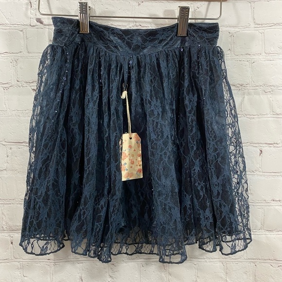 Forever 21 Womens Juniors Size Small Midnight Black Blue Lace Fairy Mini Skirt - Picture 1 of 6